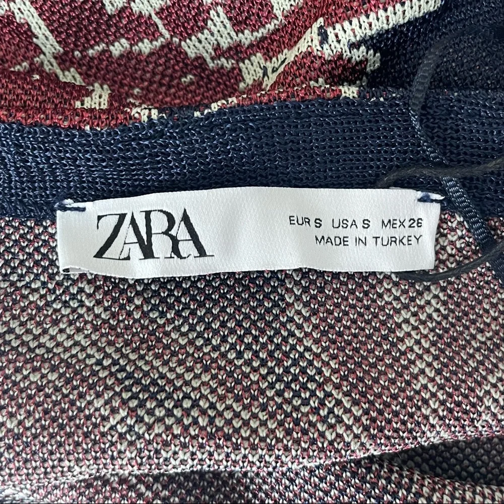 ZARA NWT JACQUARD KNIT FLORAL DRESS NAY BLUE AND RED/PINK SMALL - Picture 8 of 10